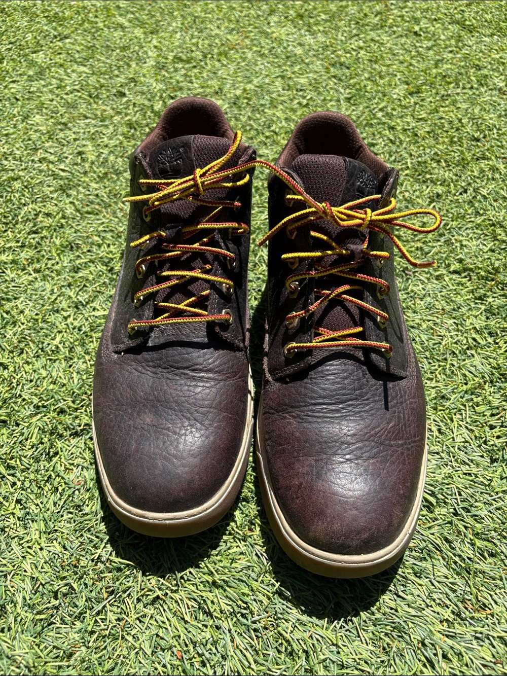 Timberland Men's Dark Brown Leather Chukka Boots with Yellow Accent Laces